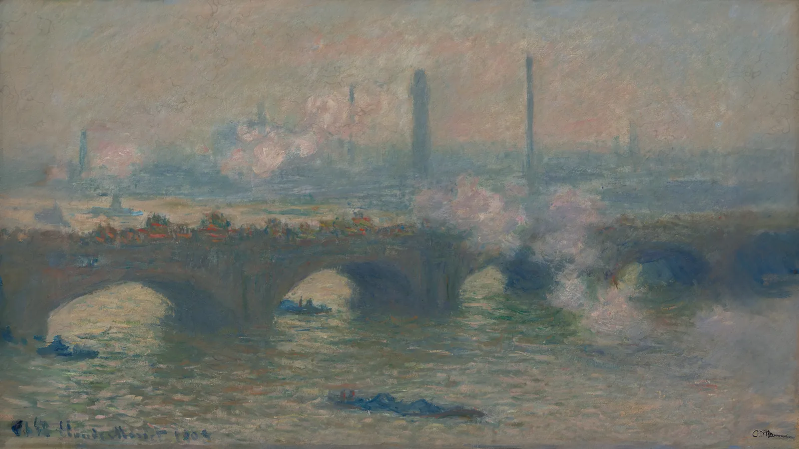 Waterloo Bridge, grauer Tag von Claude Monet, erweitert auf 16:9