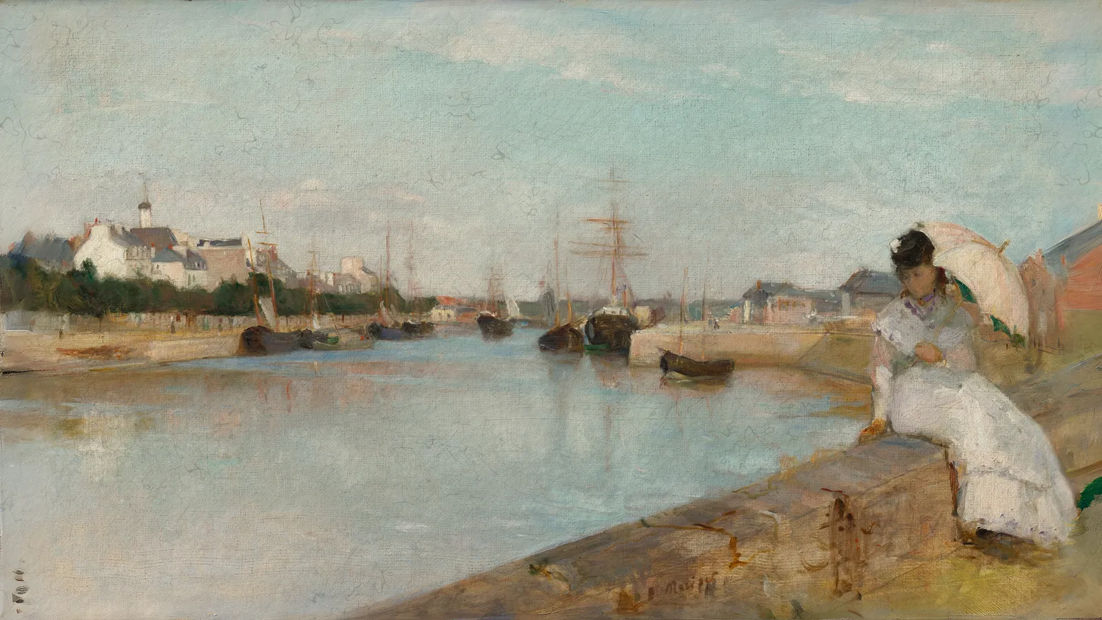 The Harbor at Lorient by Berthe Morisot, extended to 16:9