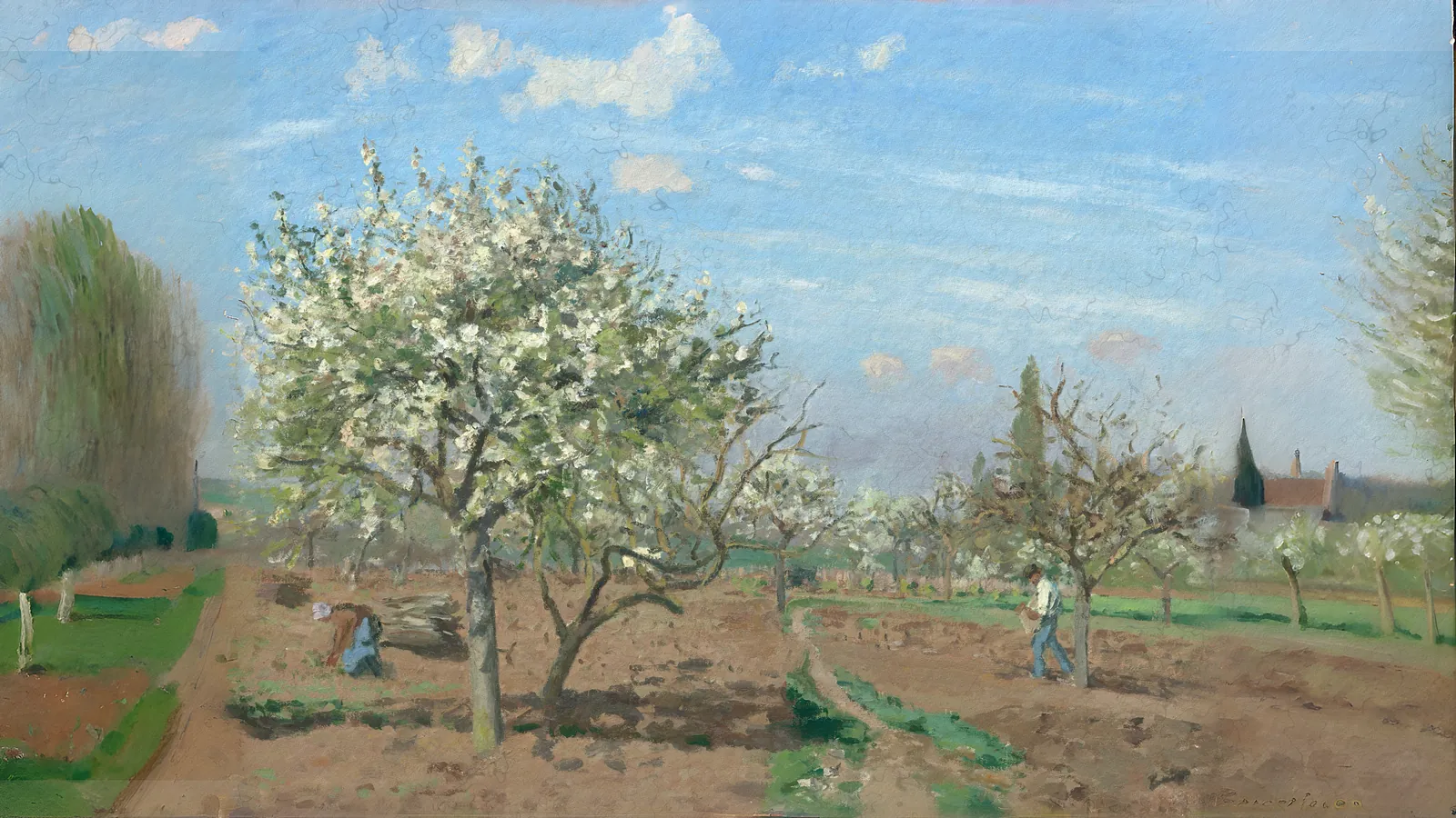 Orchard in Bloom, Louveciennes by Camille Pissarro, extended to 16:9