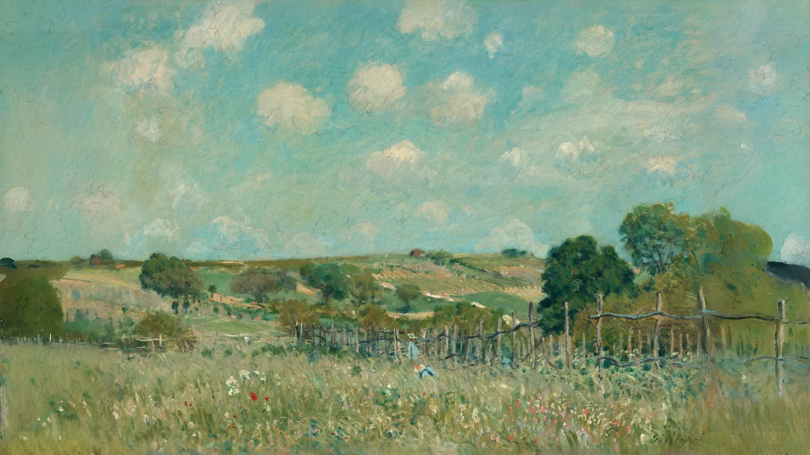 Meadow by Alfred Sisley, extended to 16:9
