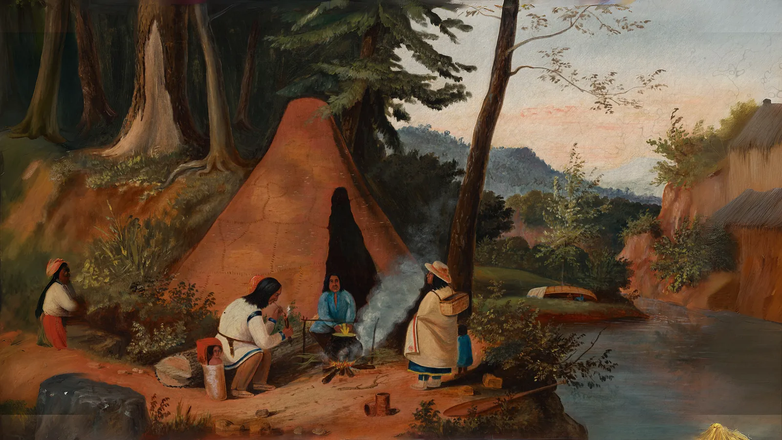 Indiens cuisinant du maïs par American 19th Century, étendu au format 16:9