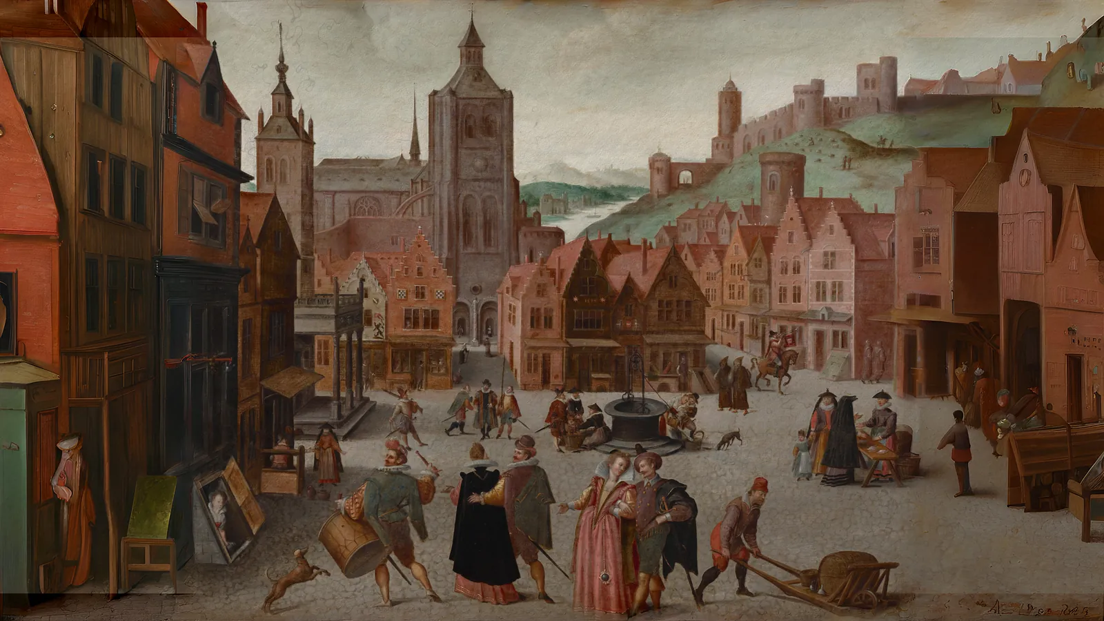 Il mercato di Bergen op Zoom di Abel Grimmer, esteso in 16:9