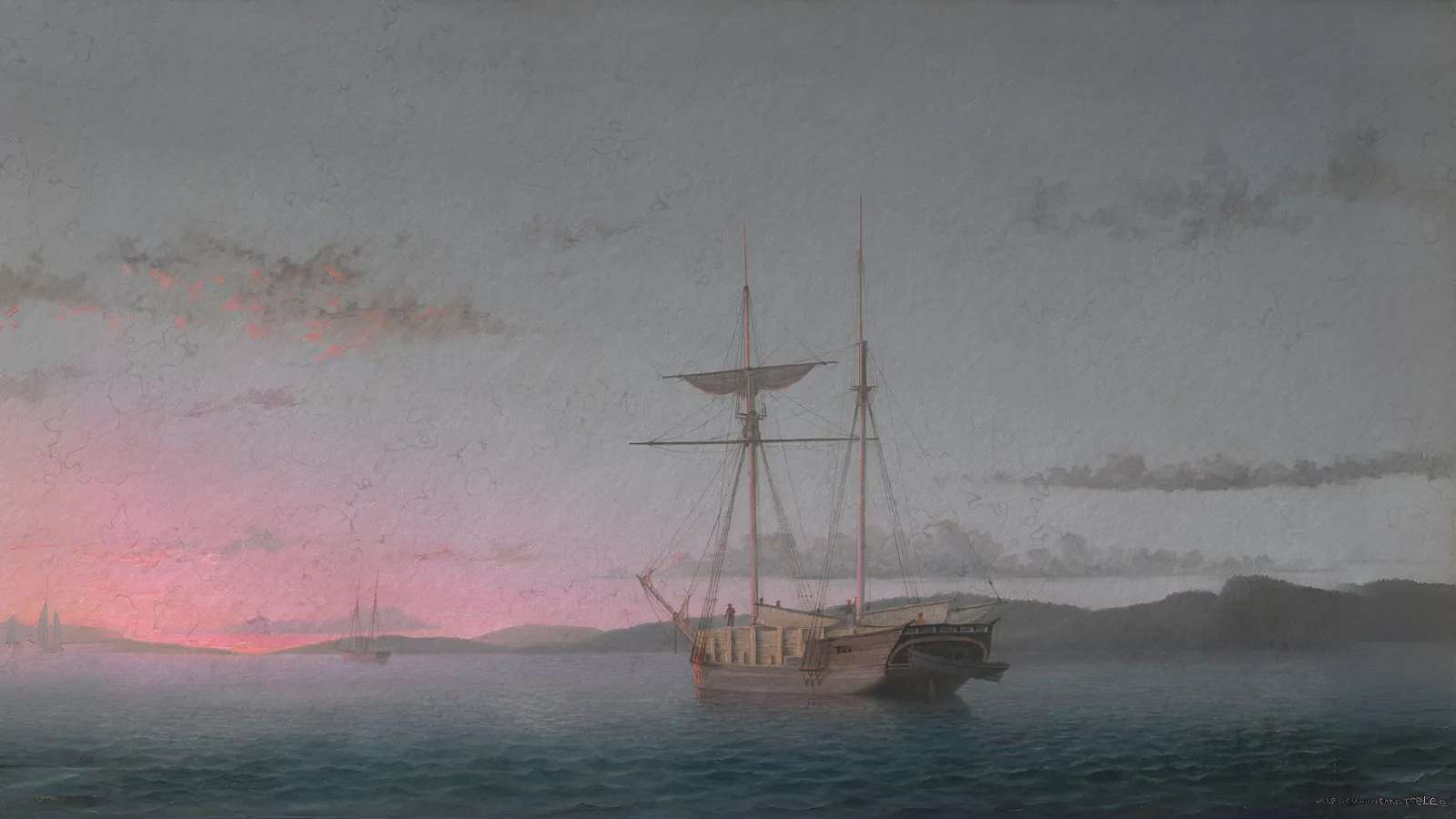 Lumber Schooners at Evening on Penobscot Bay by Fitz Henry Lane, extended to 16:9