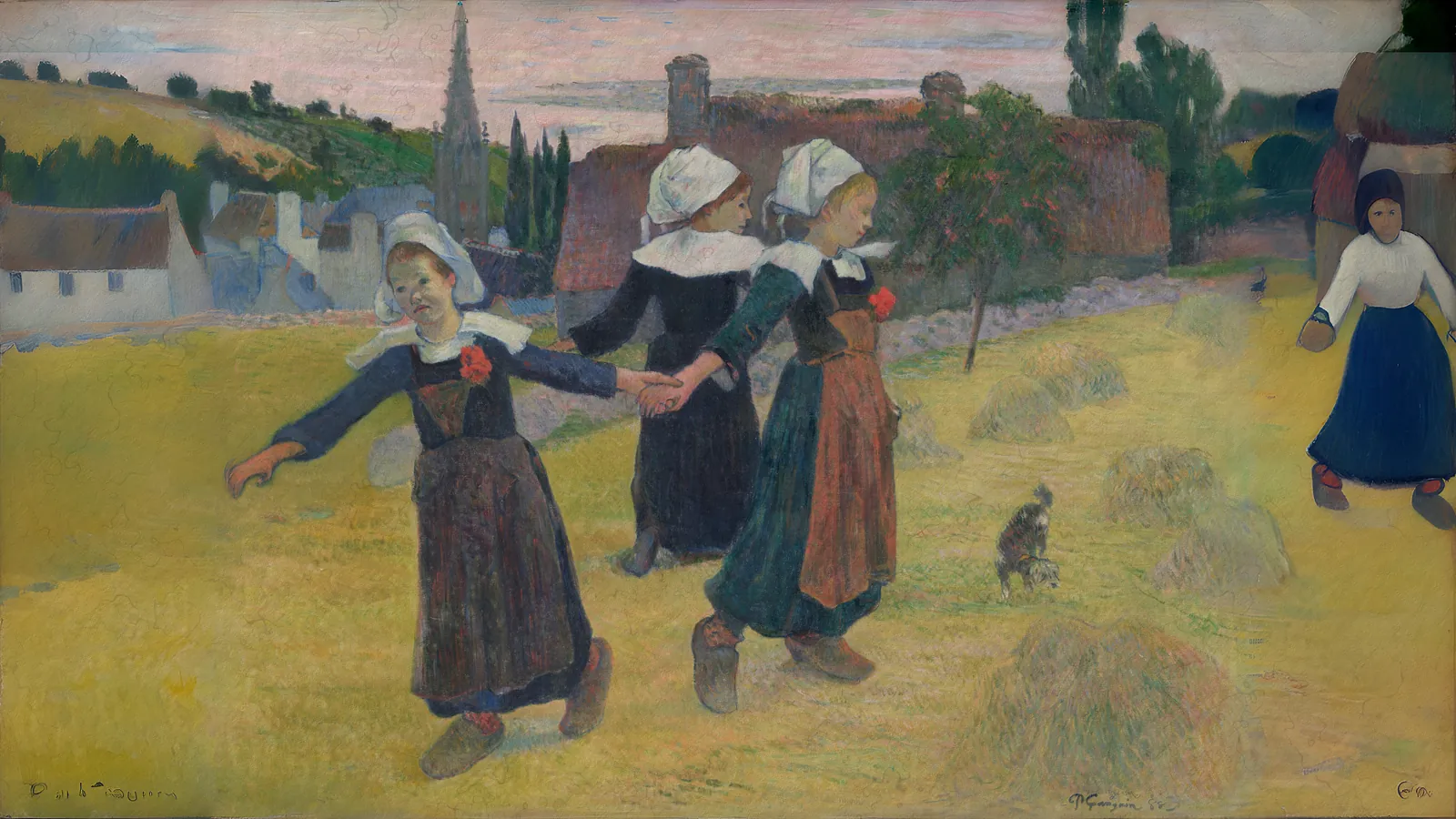 Bretonische Mädchen beim Tanz, Pont-Aven von Paul Gauguin, erweitert auf 16:9