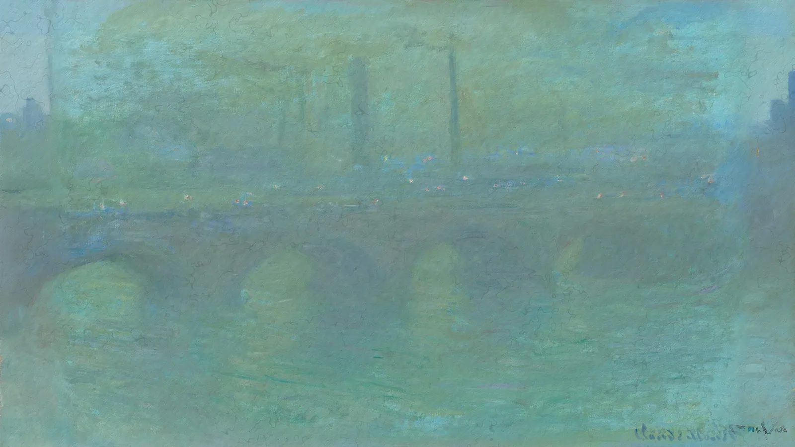 Waterloo Bridge, London, at Dusk by Claude Monet, extended to 16:9