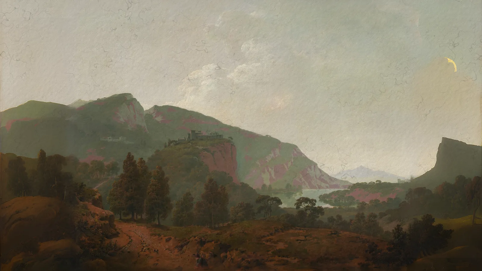 Italian Landscape by Joseph Wright, extended to 16:9
