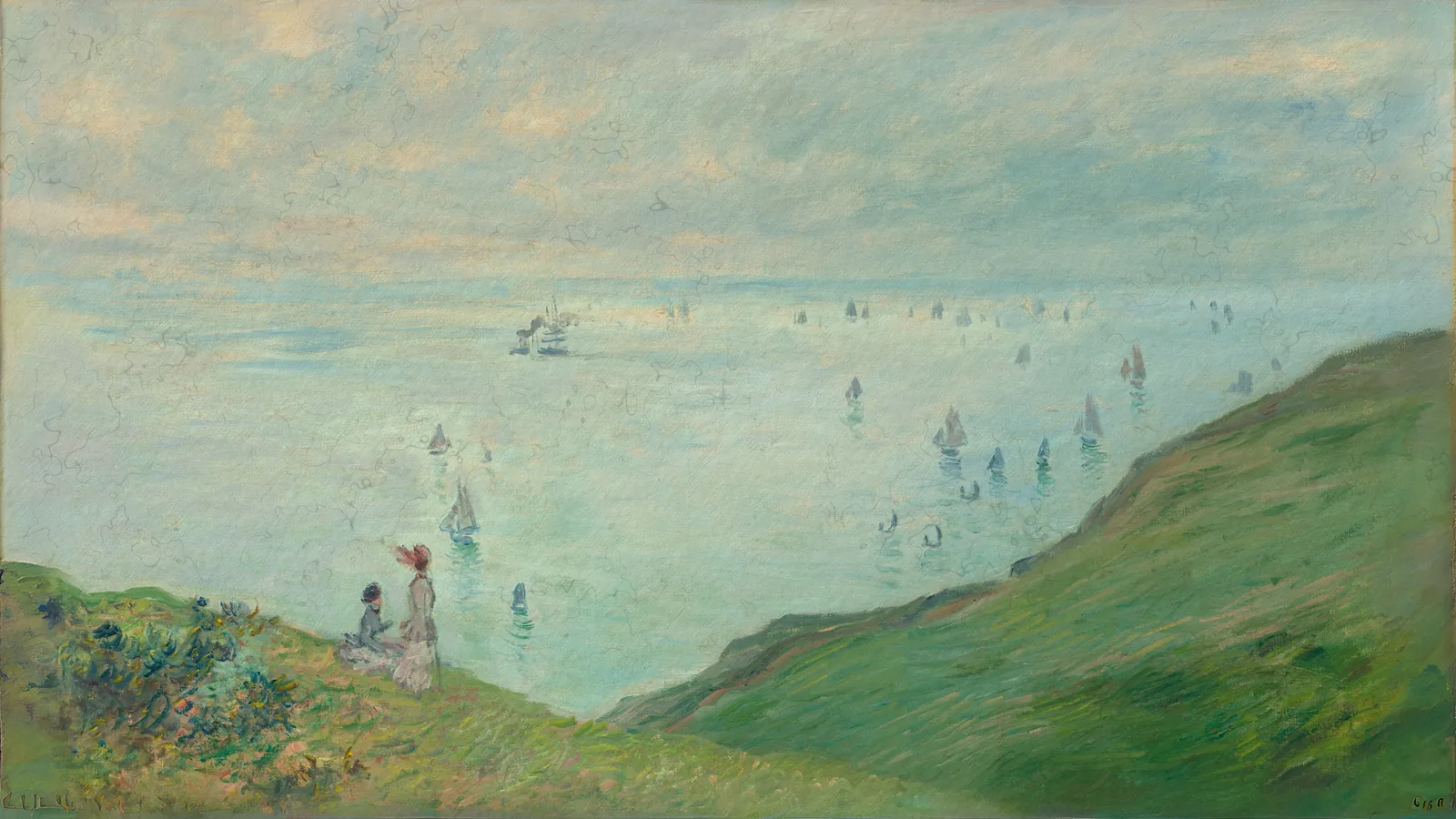 Falaises à Pourville par Claude Monet, étendu au format 16:9