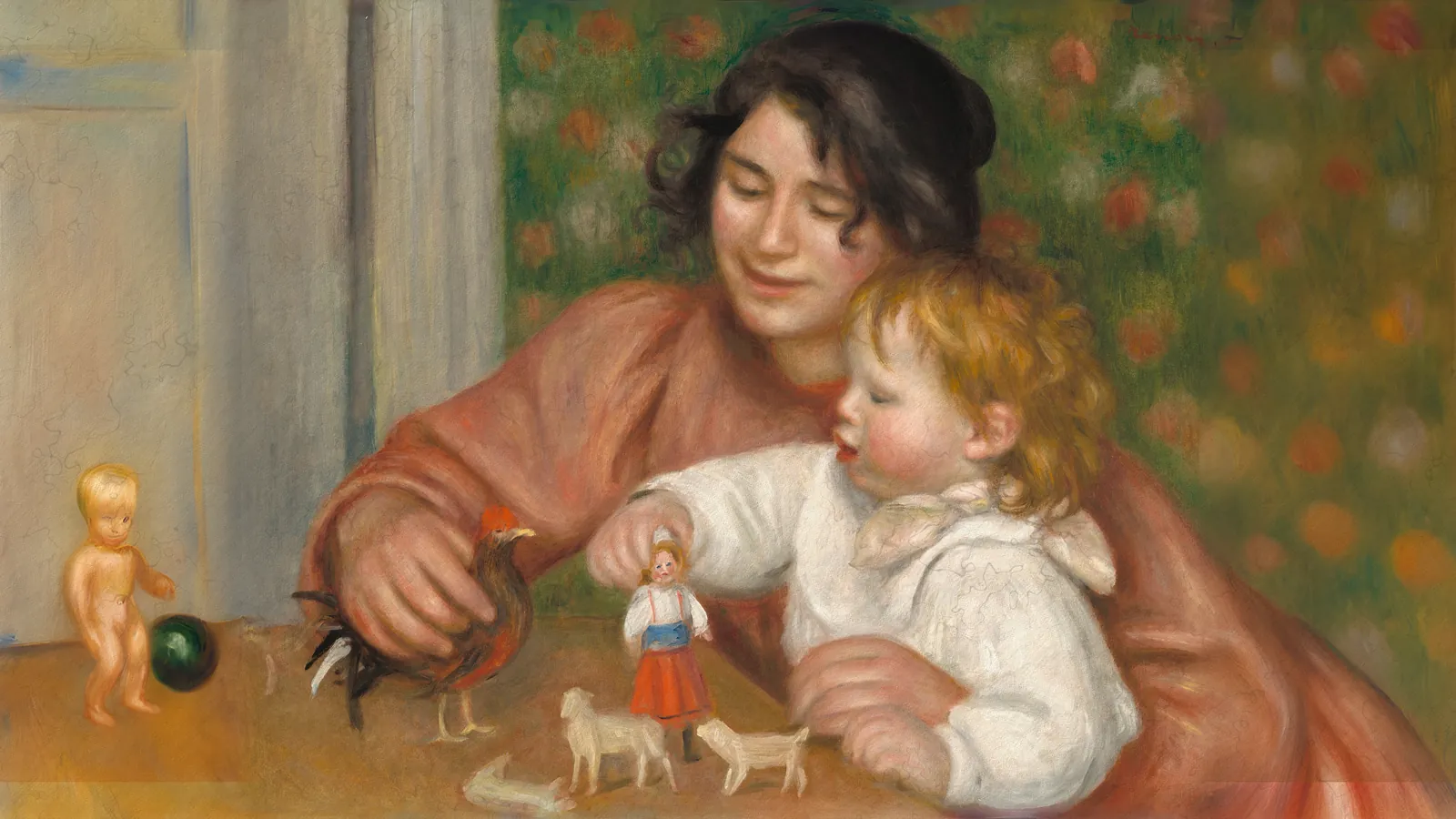 Kind mit Spielzeug – Gabrielle und der Sohn des Künstlers, Jean von Pierre-Auguste Renoir, erweitert auf 16:9