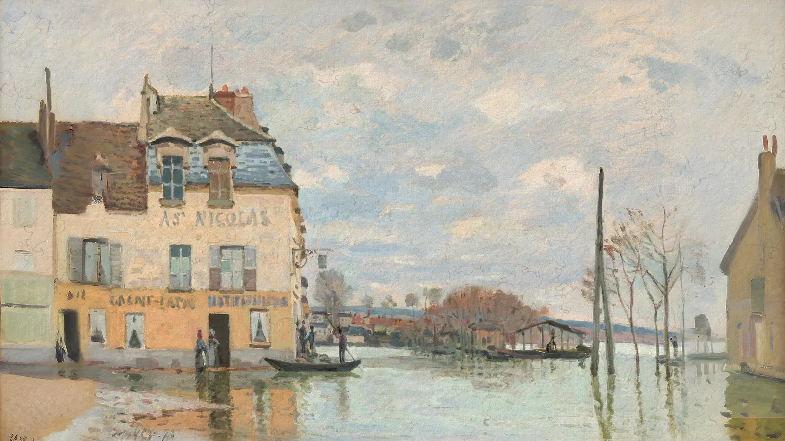 Flood at Port-Marly by Alfred Sisley, extended to 16:9