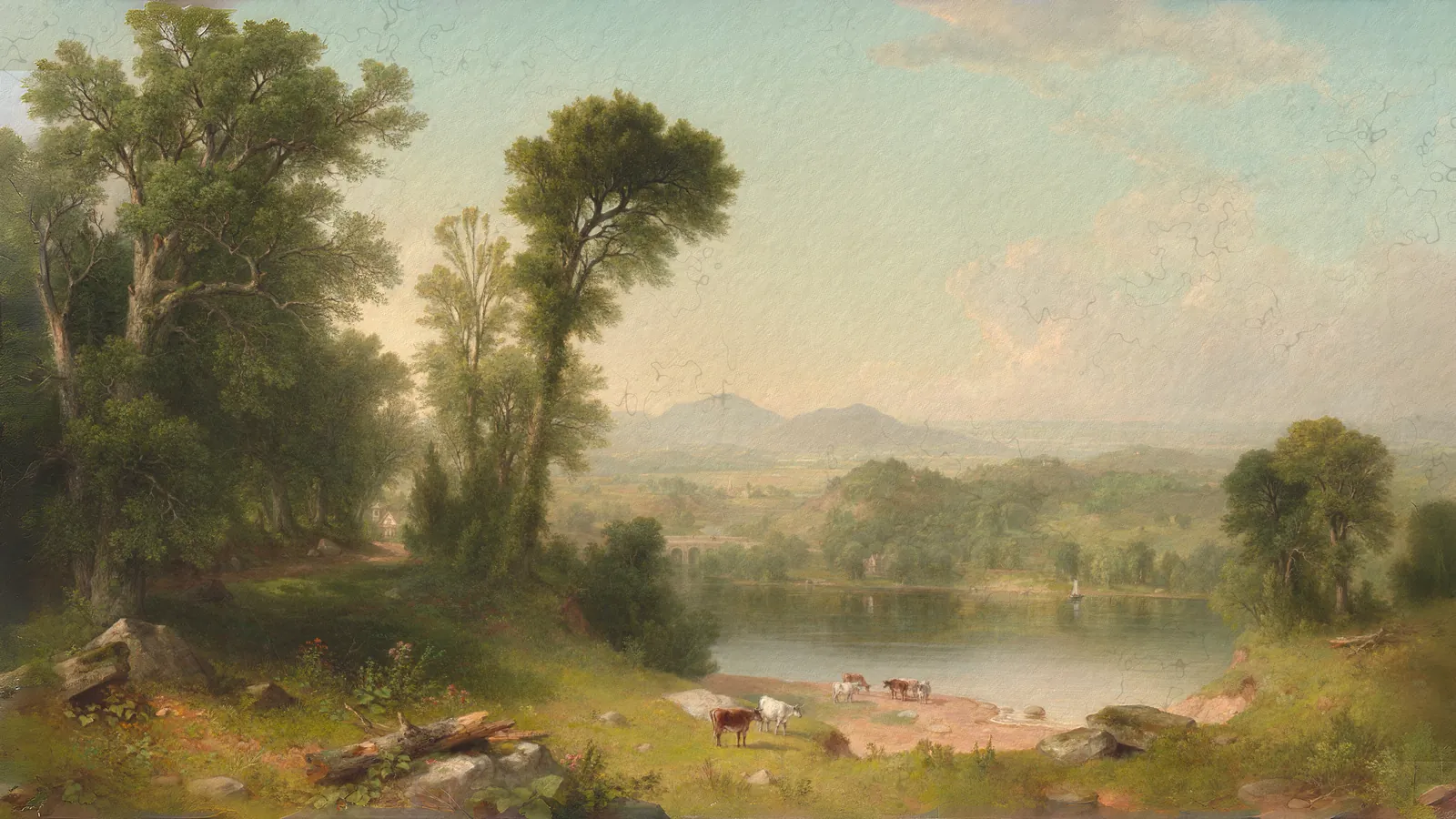 Pastoral Landscape by Asher Brown Durand, extended to 16:9