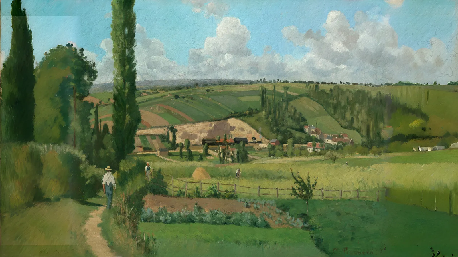 Landschaft bei Les Pâtis, Pontoise von Camille Pissarro, erweitert auf 16:9