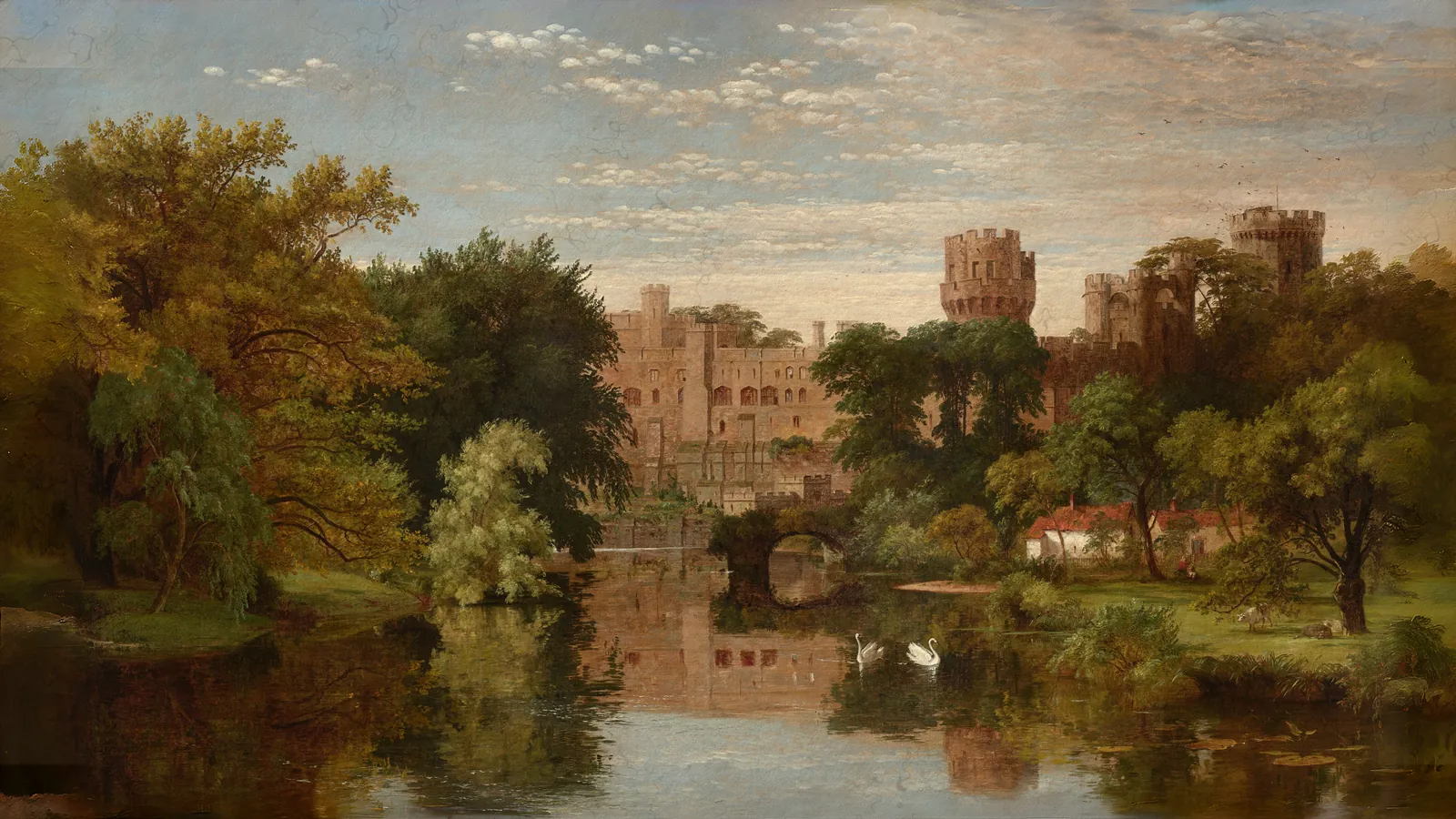 Castello di Warwick, Inghilterra di Jasper Francis Cropsey, estesa in 16:9