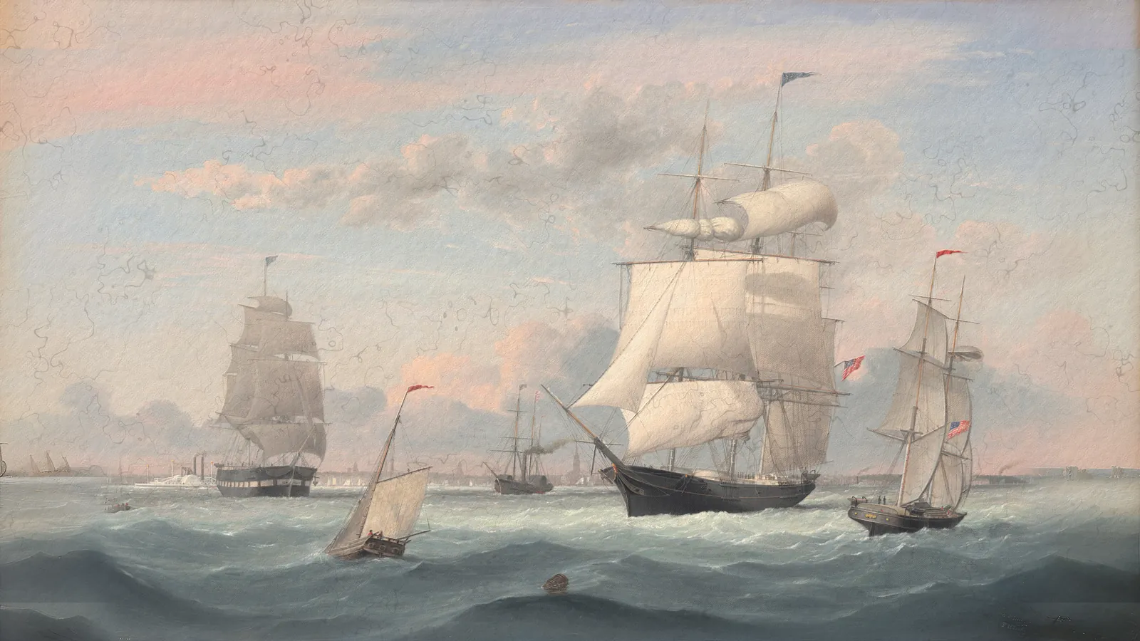 Puerto de Nueva York por Fitz Henry Lane, extendido a 16:9