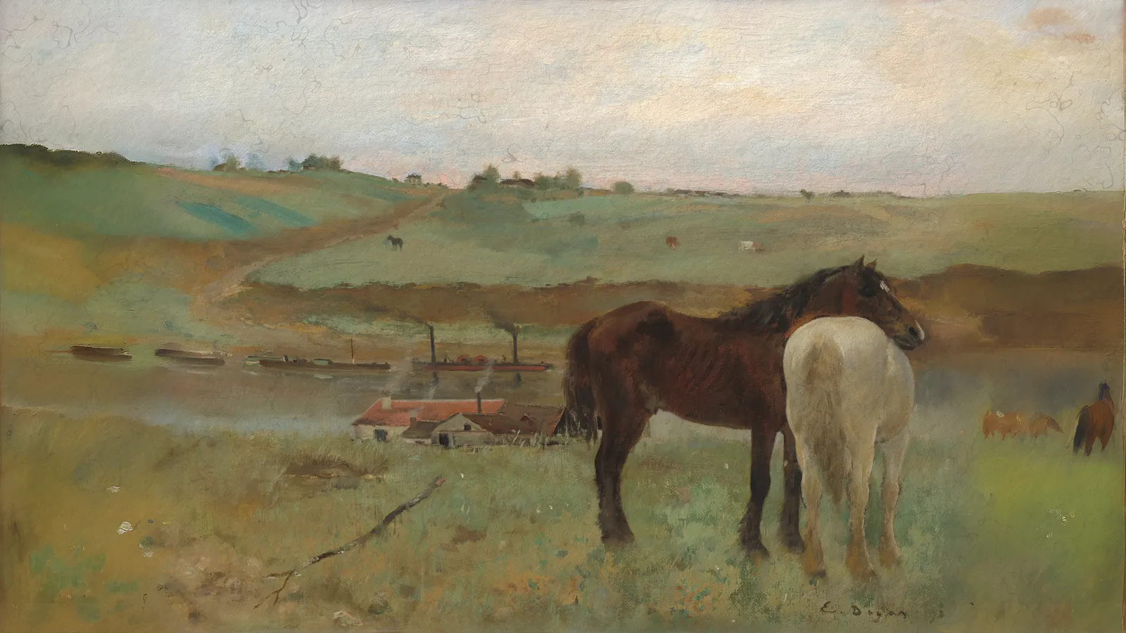 Cavalli in un prato di Edgar Degas, esteso a 16:9